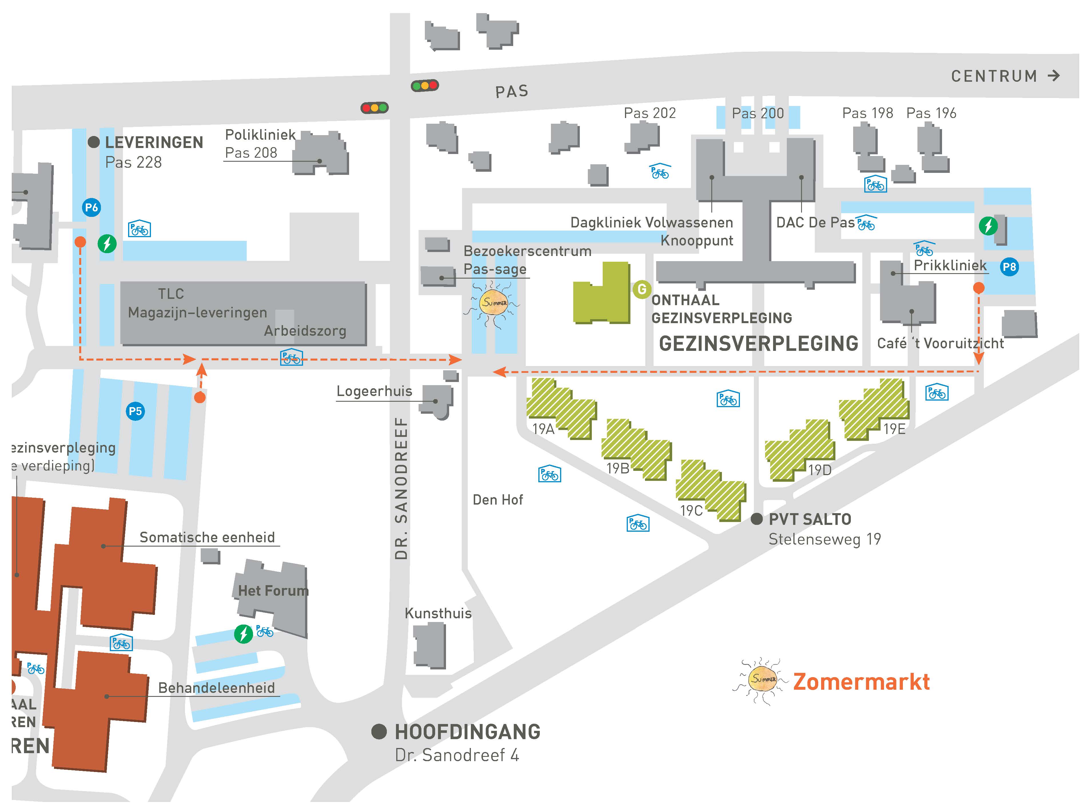 Plannetje met parkeermogelijkheden tijdens de zomermarkt