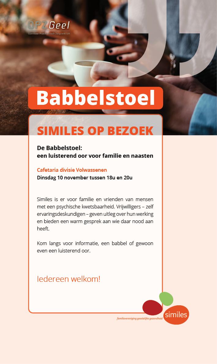 Babbelstoel in november uitzonderlijk op de tweede dinsdag, dus op 10 november!